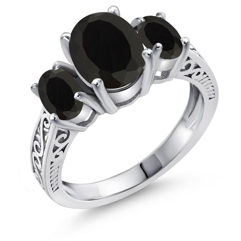 Gem Stone King 2-3 Cttw Gemstone Birthstone 3-Stone Engagement Ring | 925 Sterling Silver | Three Stone Wedding Anniversary Promise Ring For Women | Oval 9X7MM and 6X4MM | Available in Size 5-9 - Image 1
